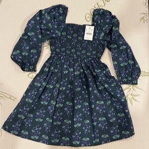 Crewcuts Blue and Green Smocked Sundress with Puff Sleeves
